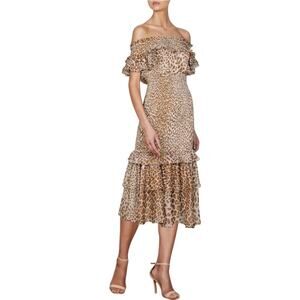 Shona Joy Fitted Midi Dress Size US 6  AU/UK 10 "Ghetty" Leopard Print NWT